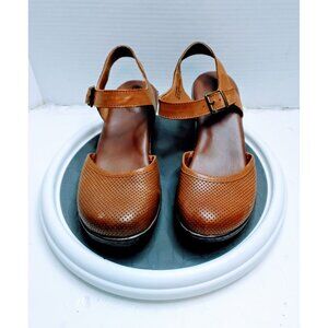 Brown Leather Perforated Womens Mary Jane Sandals By B.O.C Size 8M With Adjustab